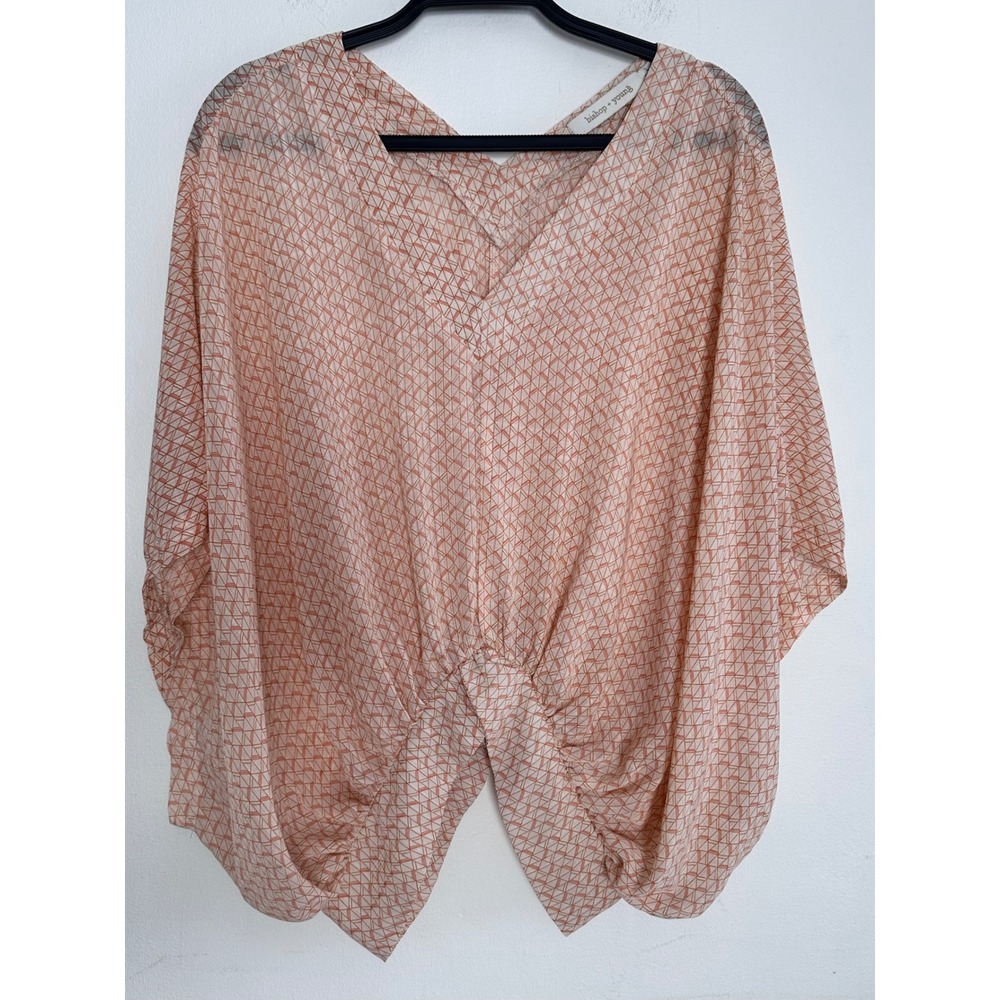 Bishop + Young LG Peach Geometric Blouse Kimono Sleeve Resort Casual Chic Boho